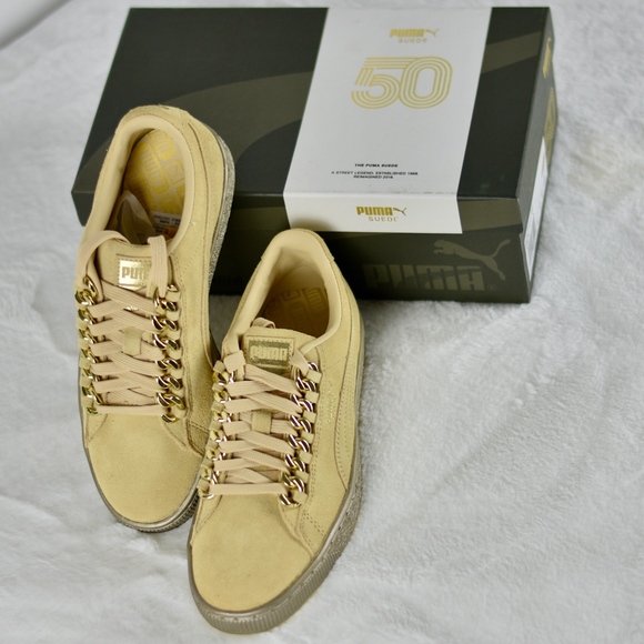 Puma Women's Gold Beige Khaki Suede Classic X-Chain Sneakers Trainers Size  5 - Picture 3 of 8